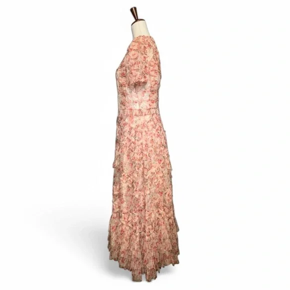 ❌SOLD❌Mac Duggal High Neck Floral Mesh Ruffle Maxi Dress – Pink/Cream – Size 8 - Picture 6 of 17
